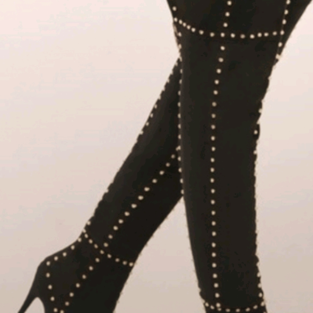 Faux suede gold studded thigh high boots